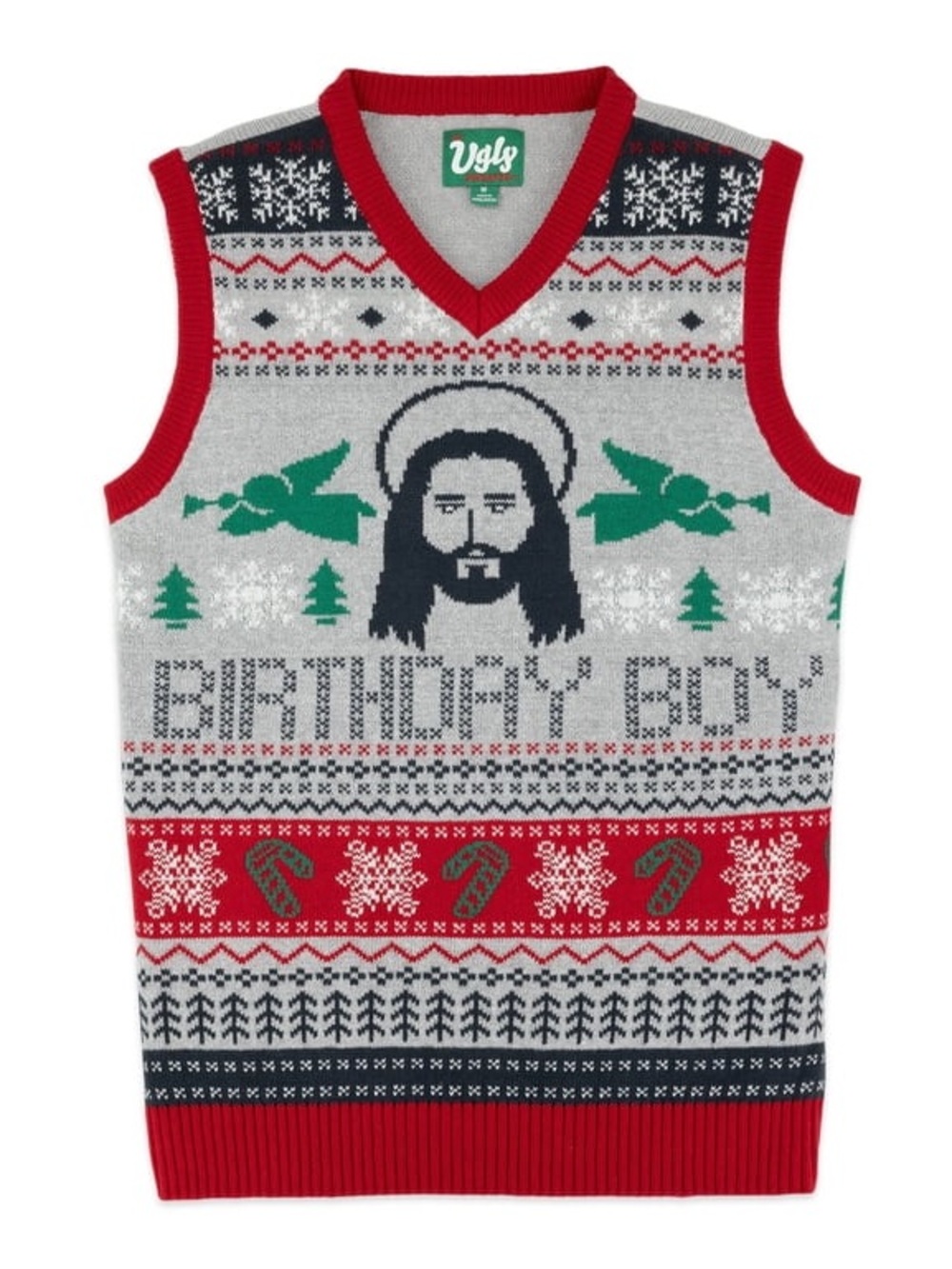 **NWT** Ugly Christmas Sweater Vest - 'Birthday Boy' in Gray, Red & Green